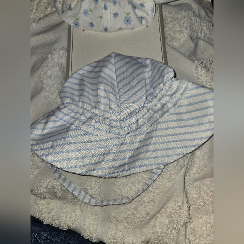 Modern Baby 2 Pack Blue Floral & Striped Sun Hats UPF 50 - Picture 3 of 5